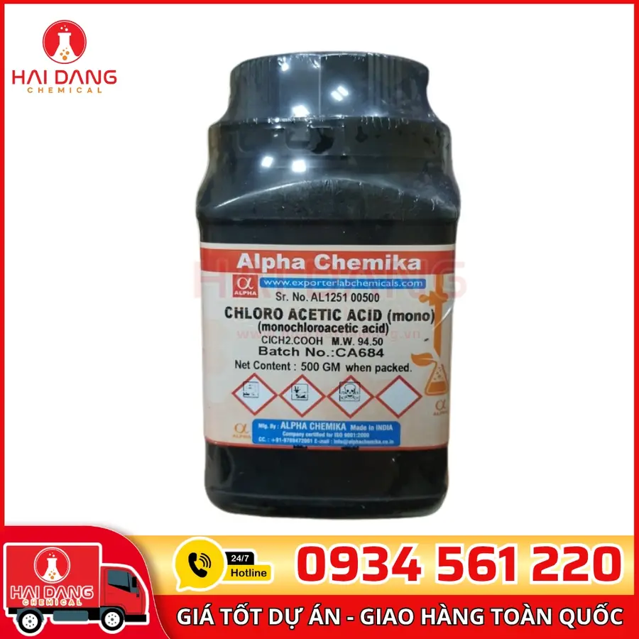 Chloroacetic Acid (Tri)  lọ 500g, hãng Alpha Chemika