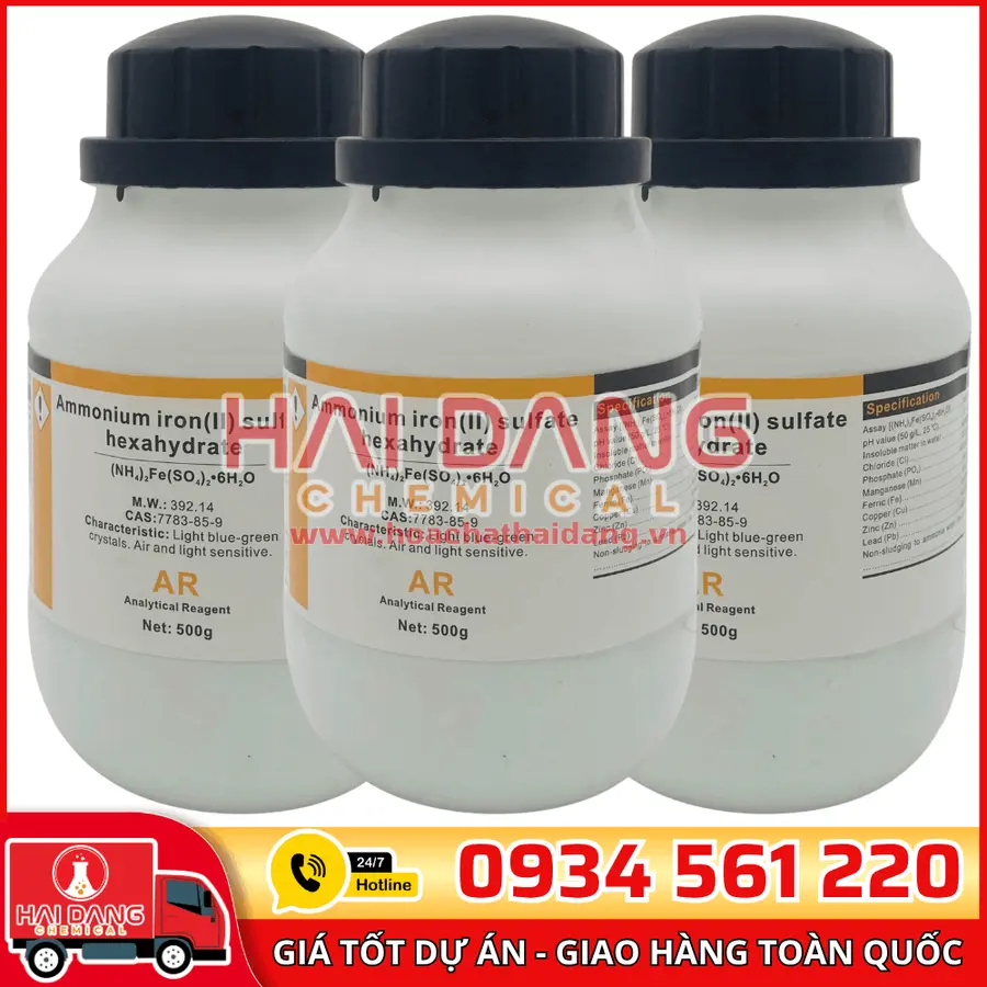 Ammonium iron(II) sulfate (NH₄)₂Fe(SO₄)₂·6H₂O, lọ 500g - hãng Xilong