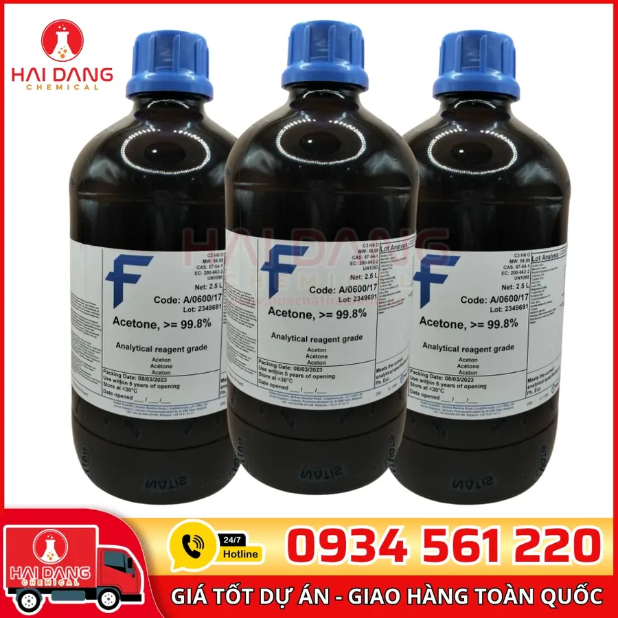 Acetone  lọ 2,5l, hãng Fisher