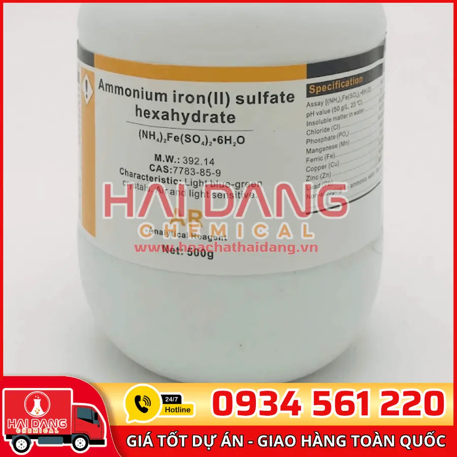 Ammonium iron(II) sulfate (NH₄)₂Fe(SO₄)₂·6H₂O, lọ 500g - hãng Xilong