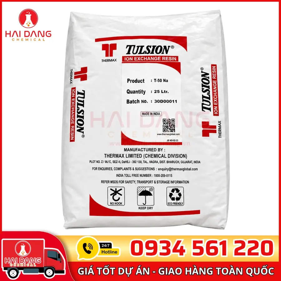 Hạt Trao Đổi Ion Tulsion T50Na Cation Ấn Độ Bao 25 Lít