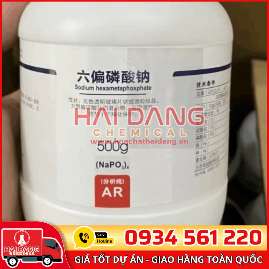 Sodium Hexametaphosphate (NaPO₃)₆, lọ 500g - hãng Xilong