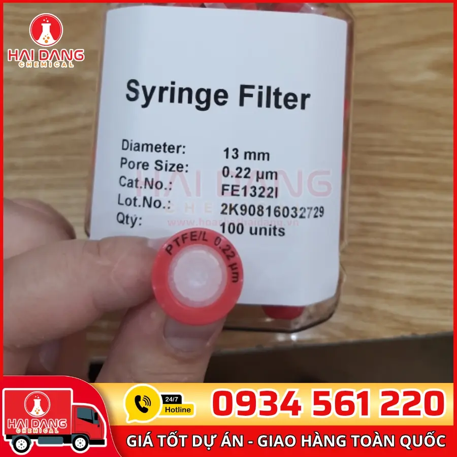 Đầu lọc (Hydrophilic-ưa nước) PTFE Syringe Filter (Red) Pore:0.22μm, Diameter: 13mm Trung Quốc