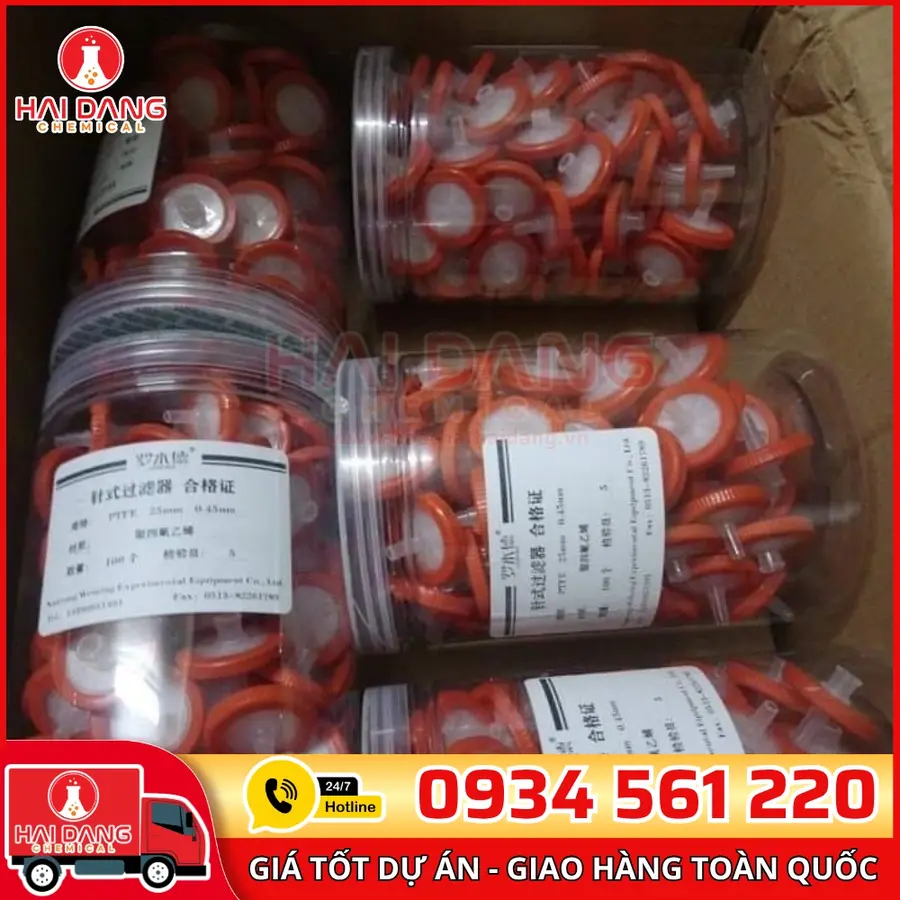 Đầu lọc PTFE (Hydrophobic) 0.45µm, đường kính 25mm, hãng ALWSCI – Trung Quốc