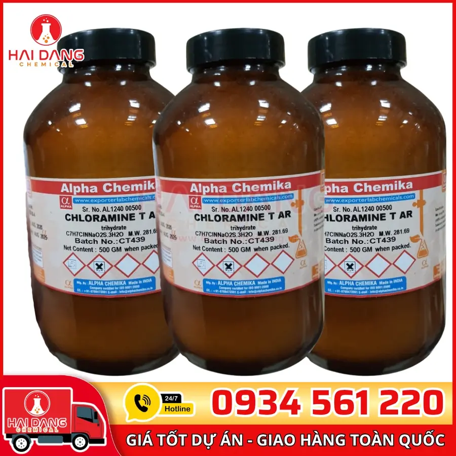 Chloramine T AR trihydrate  lọ 500g, hãng Alpha Chemika