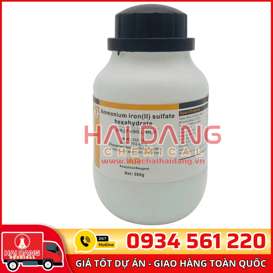 Ammonium iron(II) sulfate hexahydrate (NH₄)₂Fe(SO₄)₂·6H₂O, lọ 500g - hãng Xilong