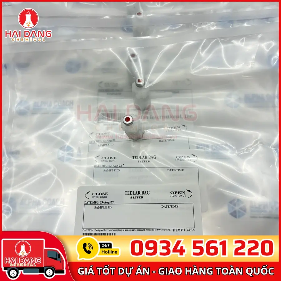Túi lấy mẫu khí TEDLAR 5Lit, van ZP, mã EG-ZP-5, hãng Zefon - Mỹ