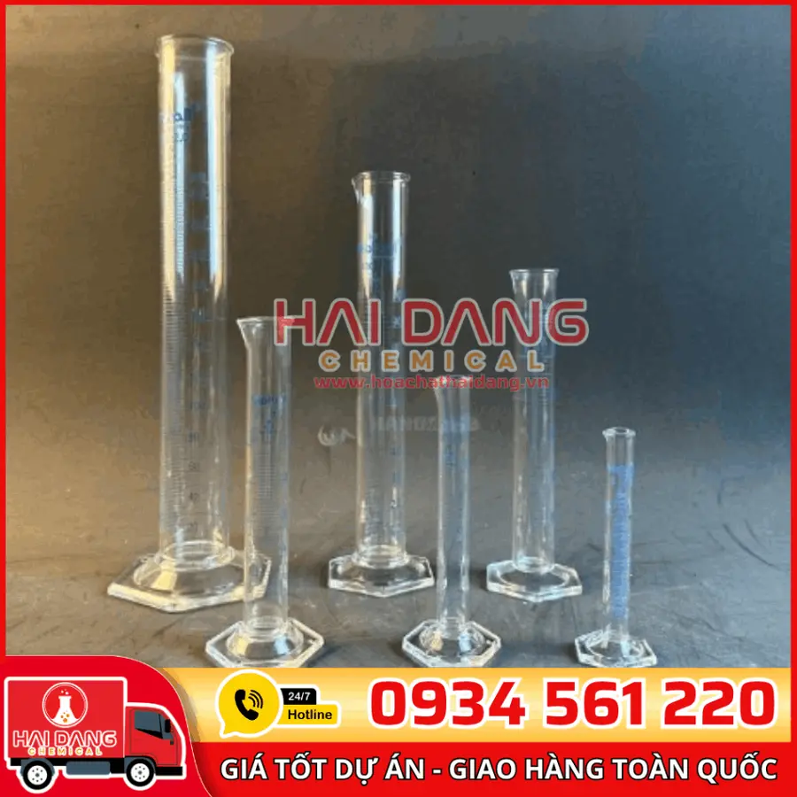 Ống đong thủy tinh đế lục giác 50mL, hãng Duran – Đức