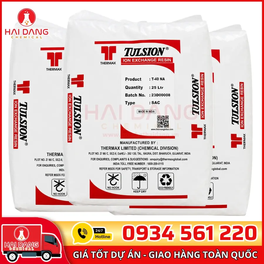 Hạt Trao Đổi Ion Tulsion T40Na Cation Ấn Độ Bao 25 Lít