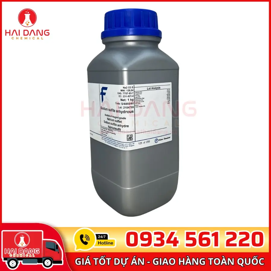 Sodium Sulfite Anhydrous lọ 1kg, hãng Fisher