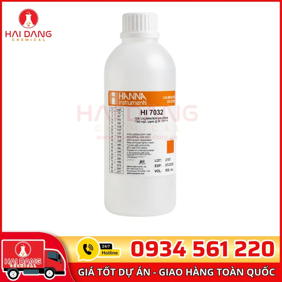 Dung dịch hiệu chuẩn TDS 12.41 g/L (ppt) HI7036L chai 500ml - Hanna Ý