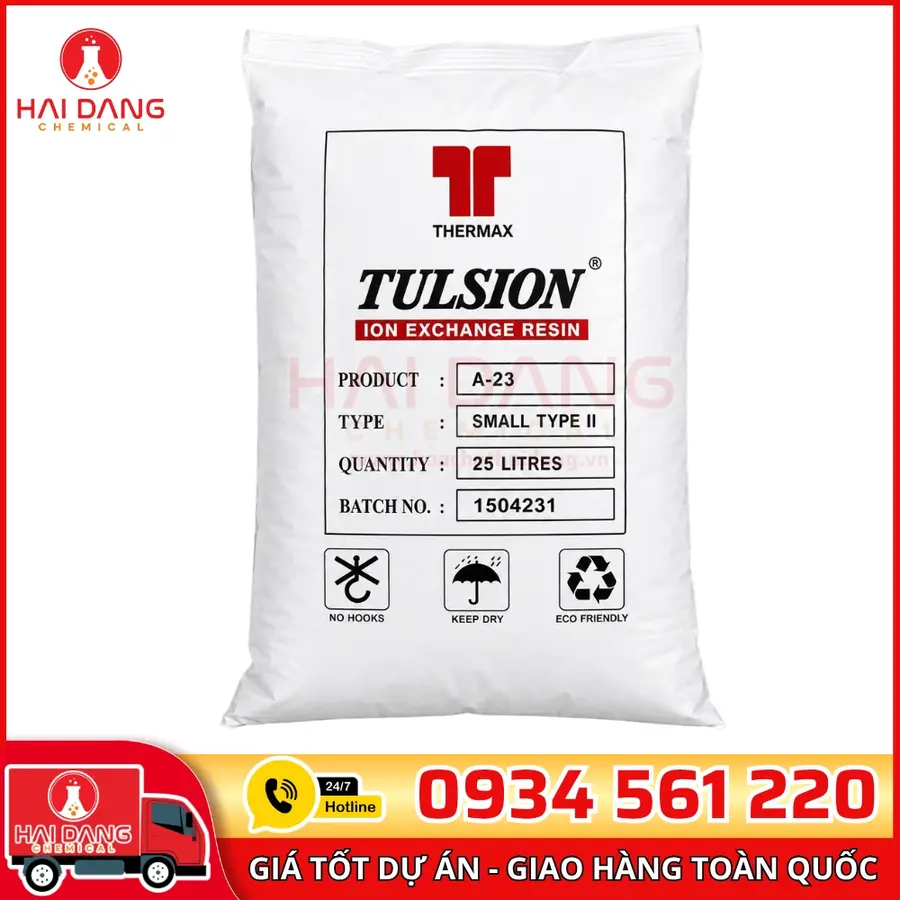 Hạt Trao Đổi Ion Tulsion A33 OH Anion Ấn Độ Bao 25 Lít