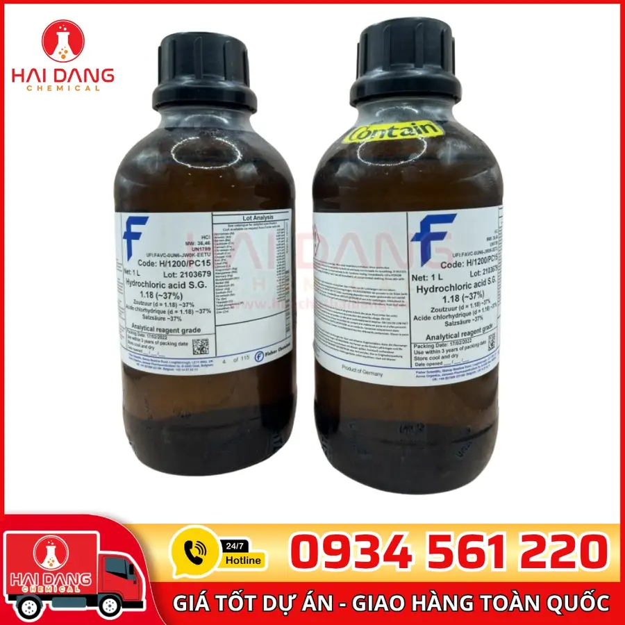 Hydrochloric Acid 37%  lọ 1l, hãng Fisher