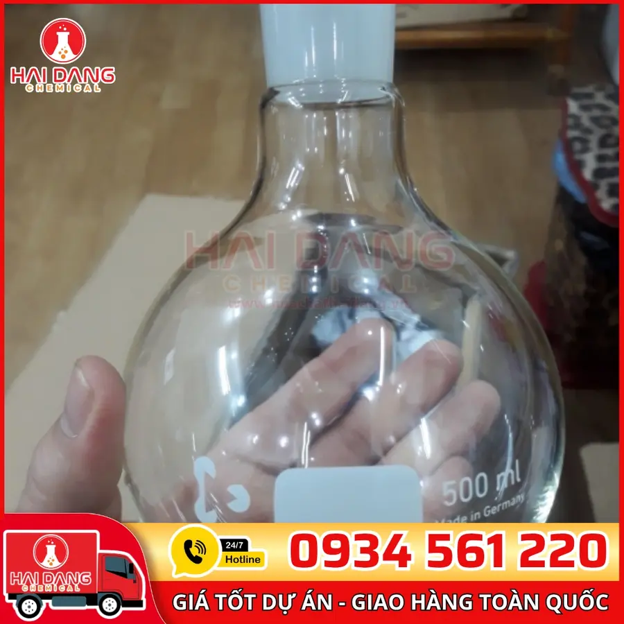 Bình cầu đáy tròn 500mL, cổ nhám 29/32, hãng Duran – Đức