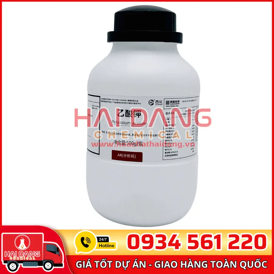 Potassium Acetat C₂H₃KO₂ , lọ 500g - hãng Xilong