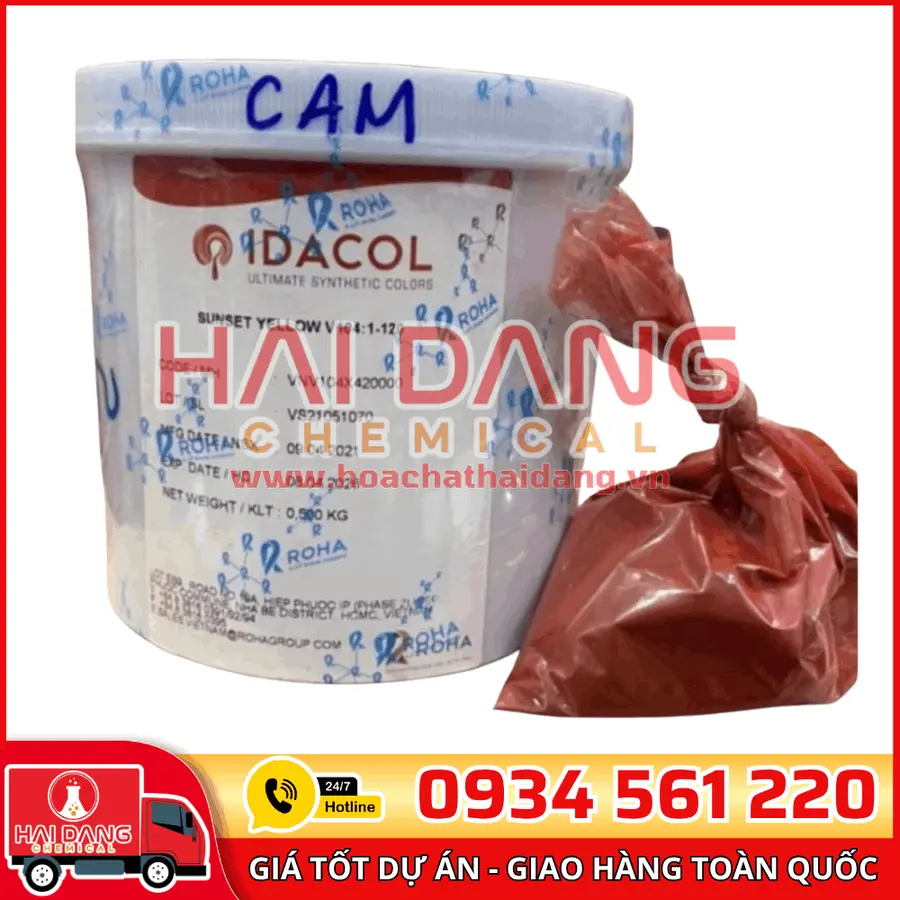 Màu Sunset Yellow Ấn Độ Hộp 1kg, Thùng 25kg