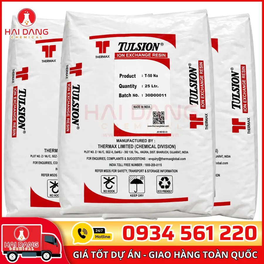 Hạt Trao Đổi Ion Tulsion T50Na Cation Ấn Độ Bao 25 Lít