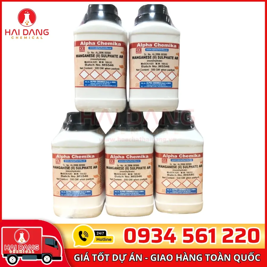Manganese(II) Sulphate  lọ 500g, hãng Alpha Chemika