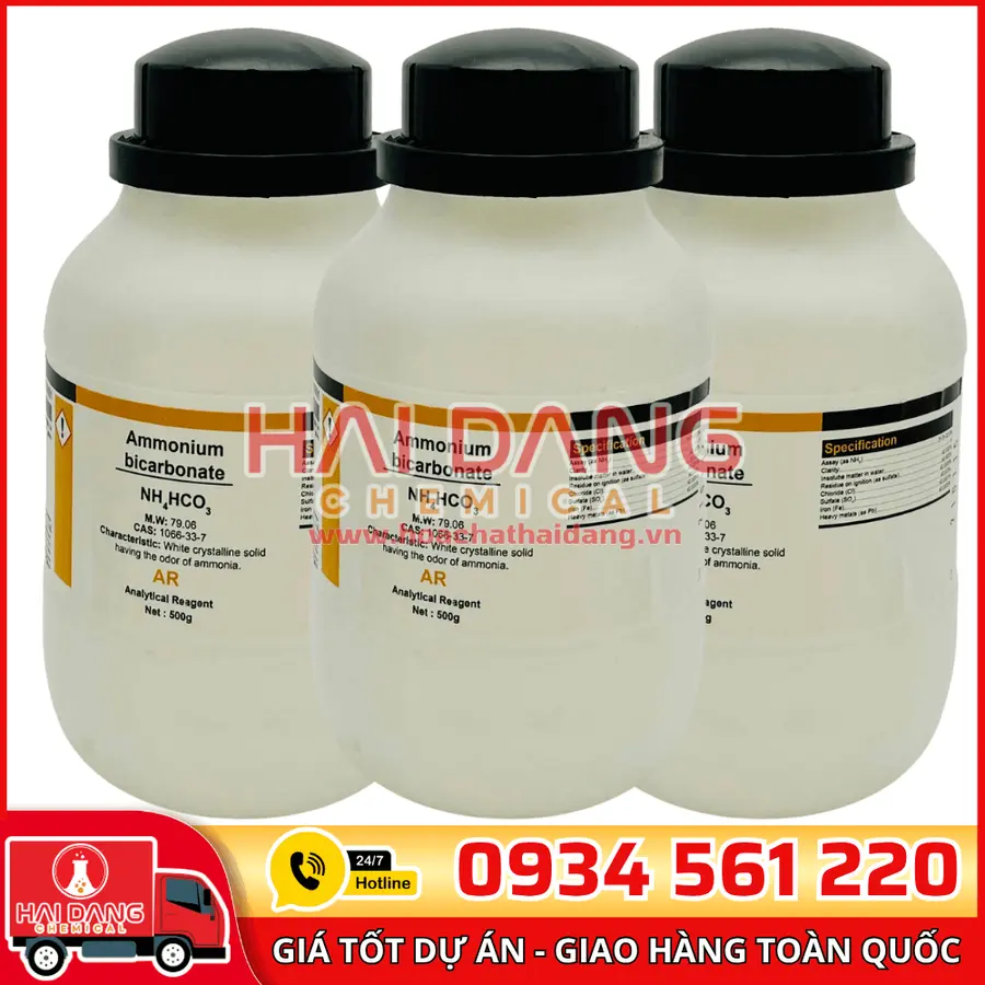Ammonium Bicarbonate NH₄HCO₃, lọ 500g - hãng Xilong