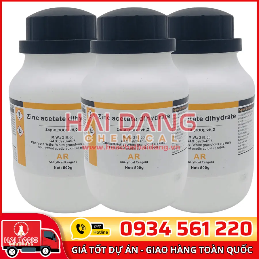 Zinc Acetate Zn(CH₃COO)₂·2H₂O, lọ 500g - hãng Xilong