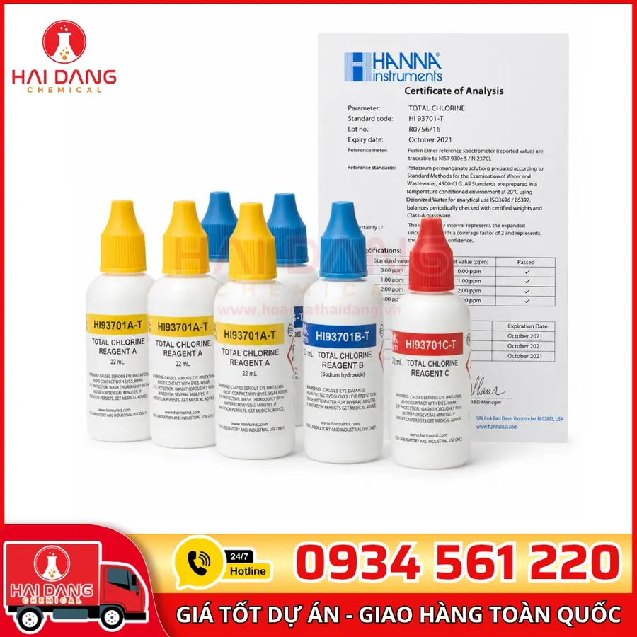 Thuốc thử đo Clo tổng, 100 gói - Hanna Ý 