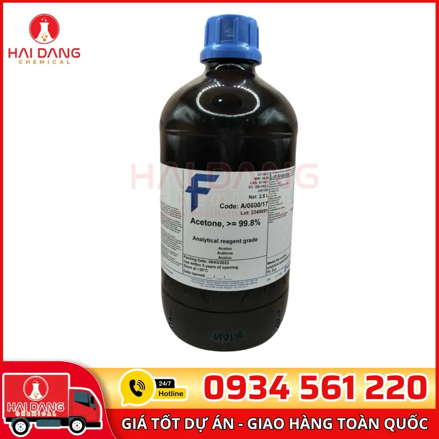 Acetone  lọ 2,5l, hãng Fisher