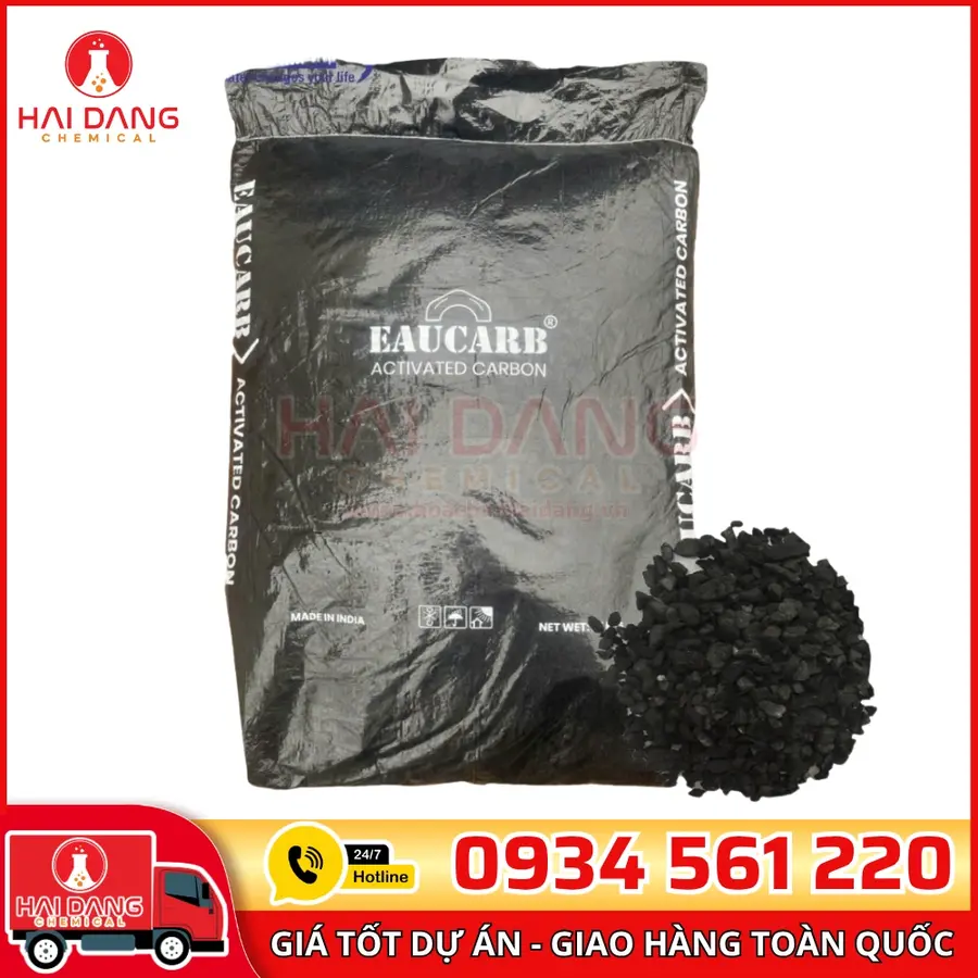 Than Hoạt Tính Hạt Eaucarb Iodine 500 Ấn Độ Bao 25kg