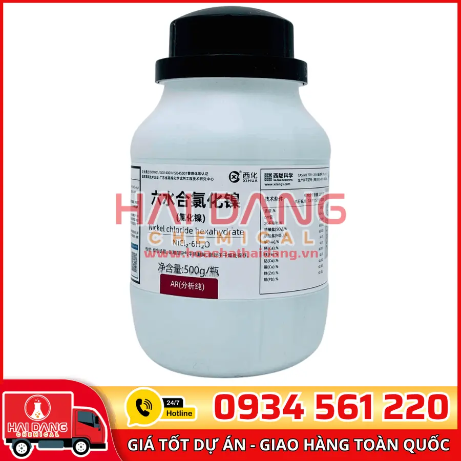 Niken Clorua NiCl₂·6H₂O, lọ 500g - hãng Xilong