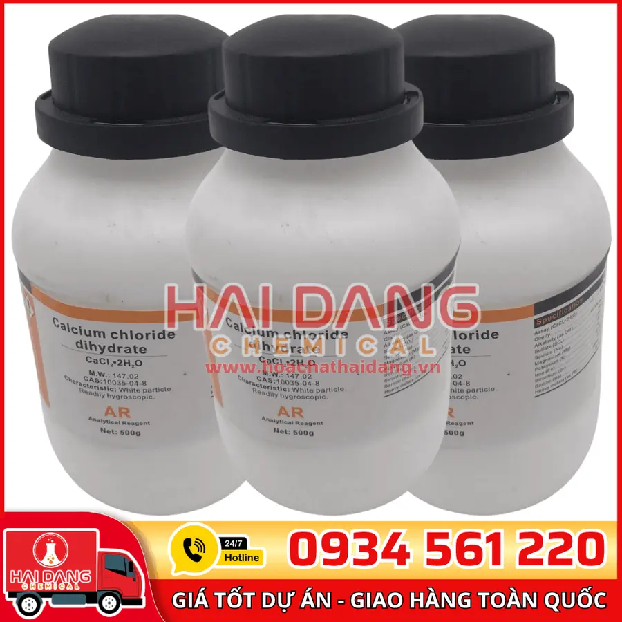 Calcium Chloride ngậm nước CaCl₂·xH₂O , lọ 500g - hãng Xilong
