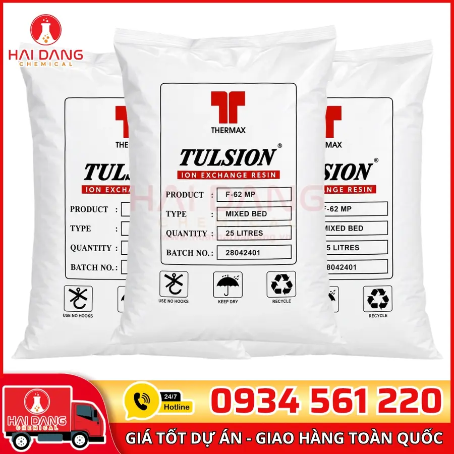 Hạt Trao Đổi Ion Tulsion A32 Anion Ấn Độ Bao 25 Lít