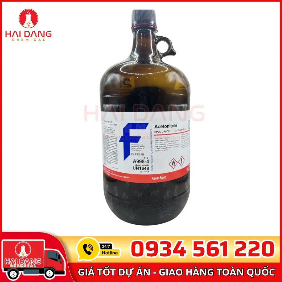 Acetonitrile  lọ 4l, hãng Fisher