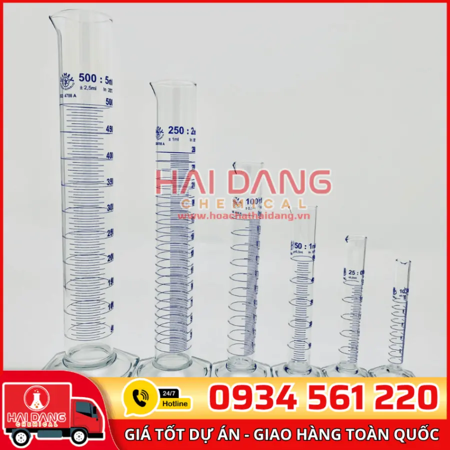 Ống đong thủy tinh đế lục giác 50mL, hãng Duran – Đức