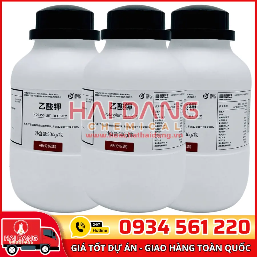 Potassium Acetat C₂H₃KO₂ , lọ 500g - hãng Xilong