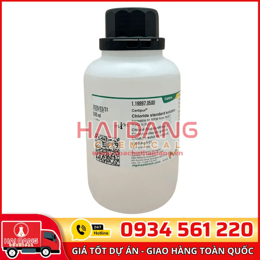 Dung dịch chuẩn Chloride (Cl⁻) 1000 mg/L lọ 500ml - Merck