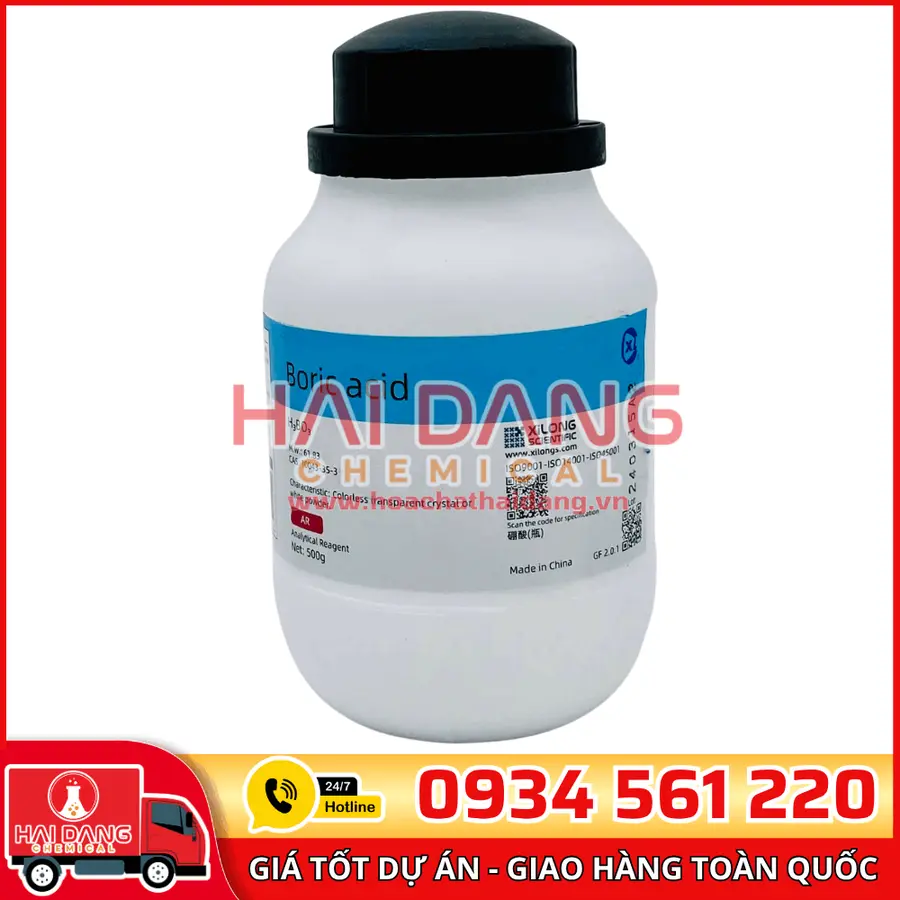 Boric Acid H₃BO₃, lọ 500g - hãng Xilong