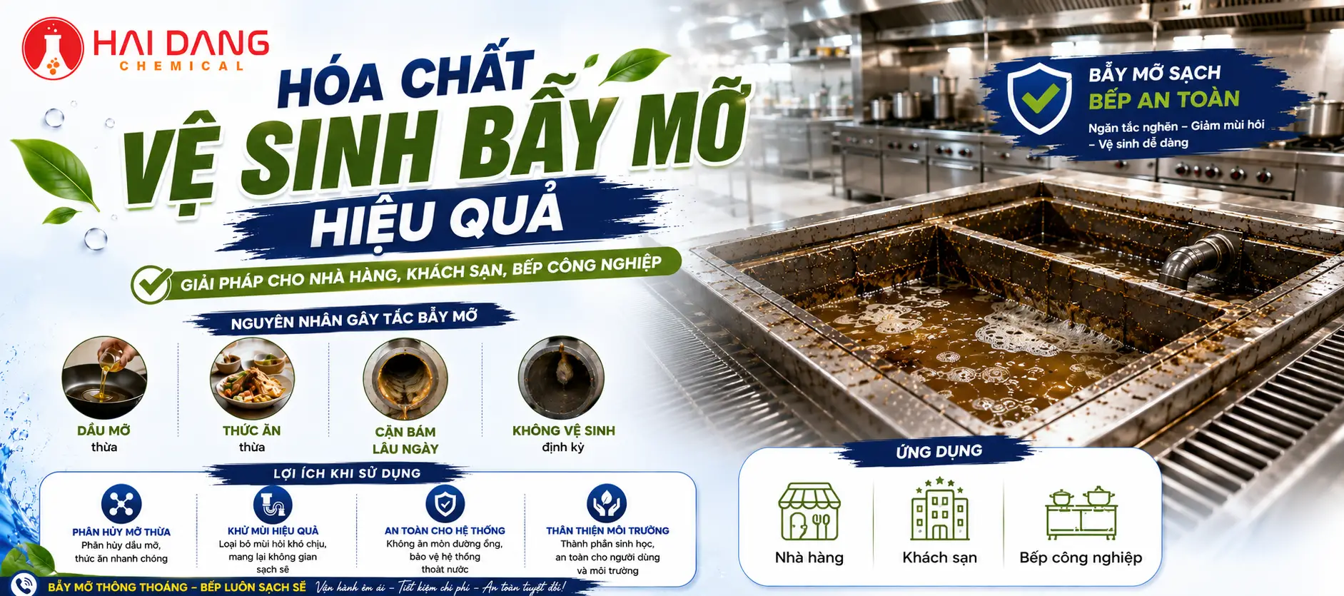 Hóa Chất Vệ Sinh Bẫy Mỡ Hiệu Quả | Giải Pháp Cho Nhà Hàng, Khách Sạn, Bếp Công Nghiệp