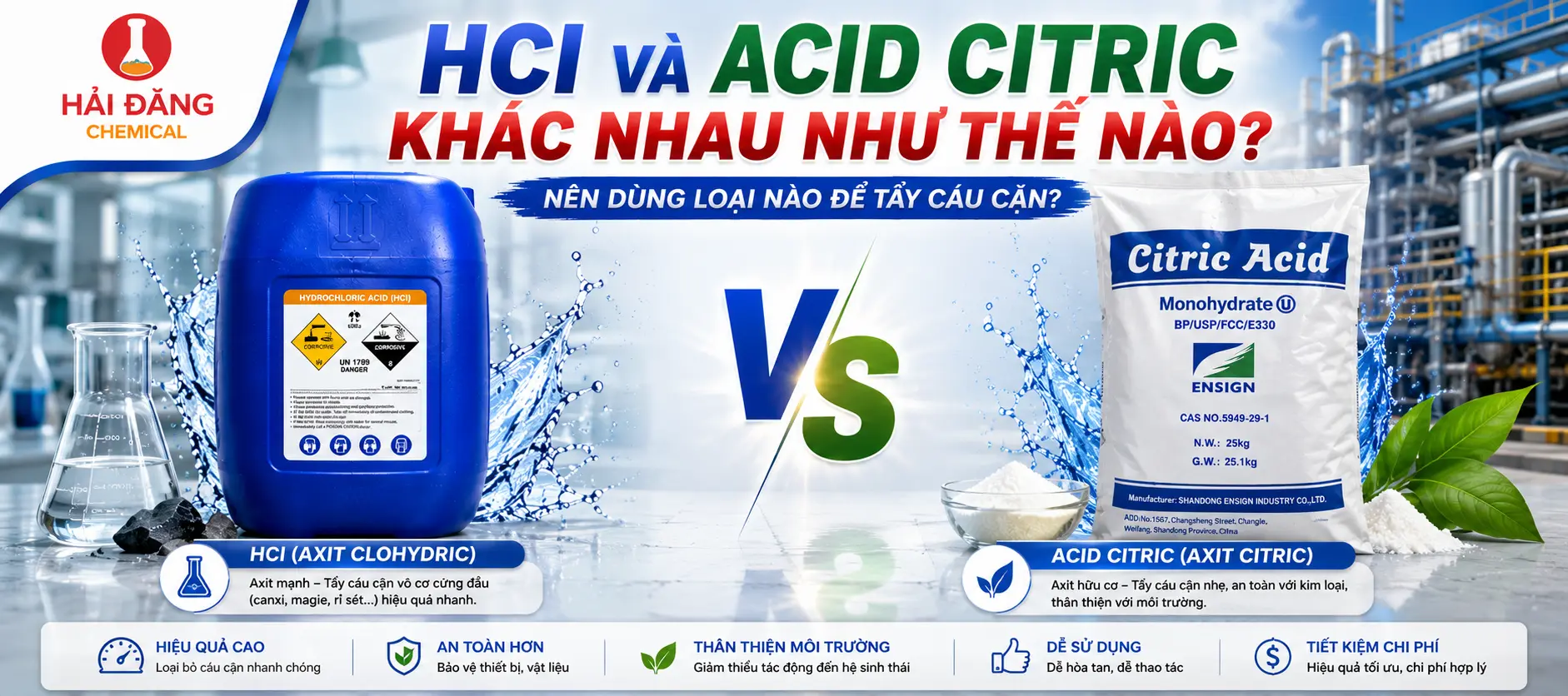 HCl Và Acid Citric Khác Nhau Như Thế Nào? Nên Dùng Loại Nào Để Tẩy Cáu Cặn?